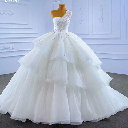White Sexy One Shoulder Luxury Beaded Lace Up Bride Gowns Dubai Wedding Dress 2025 High End Custom Made HM67451