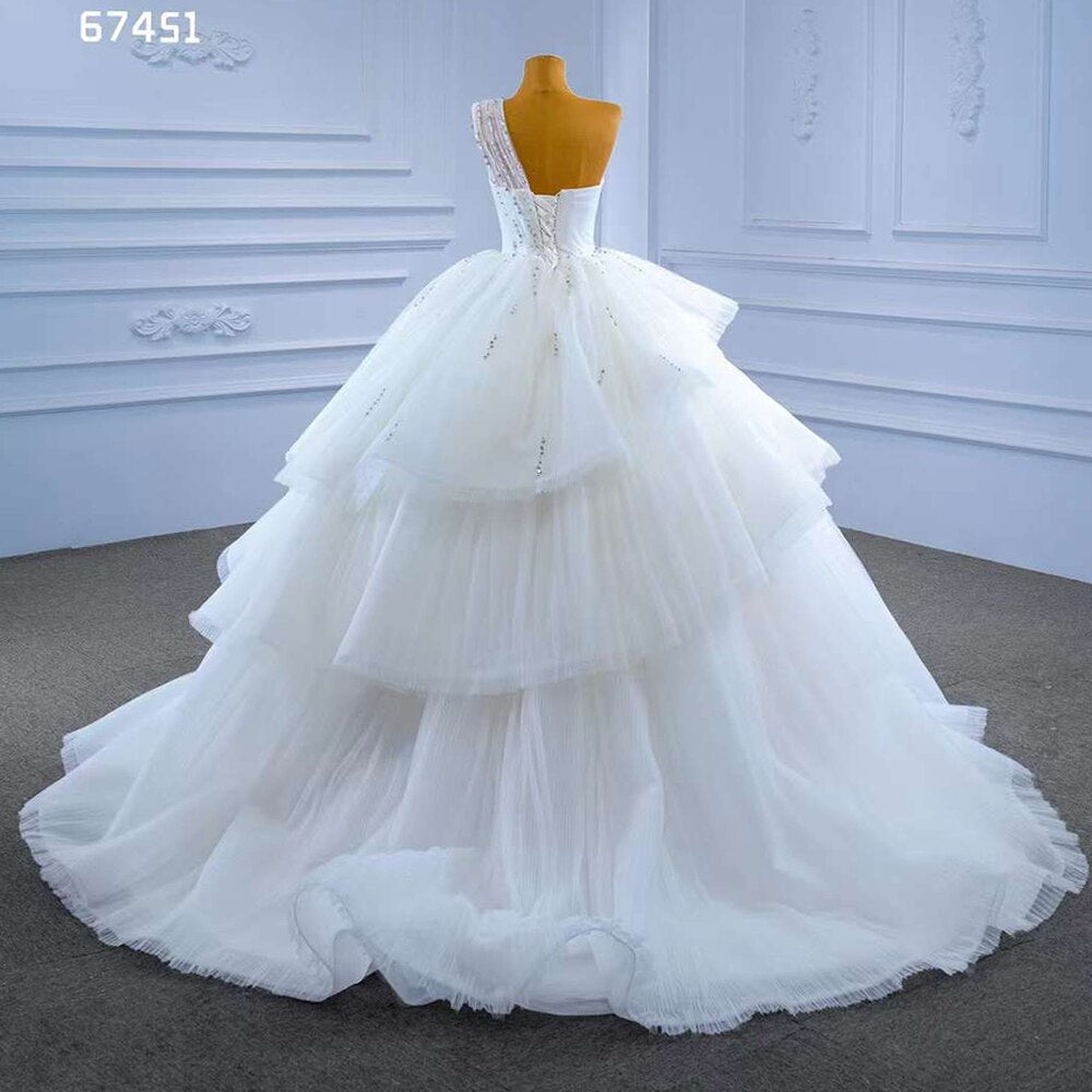 Weiß Sexy Eine Schulter Luxus Perlen Lace Up Braut Kleider Dubai Hochzeit Kleid 2025 High-End Nach Maß HM67451 