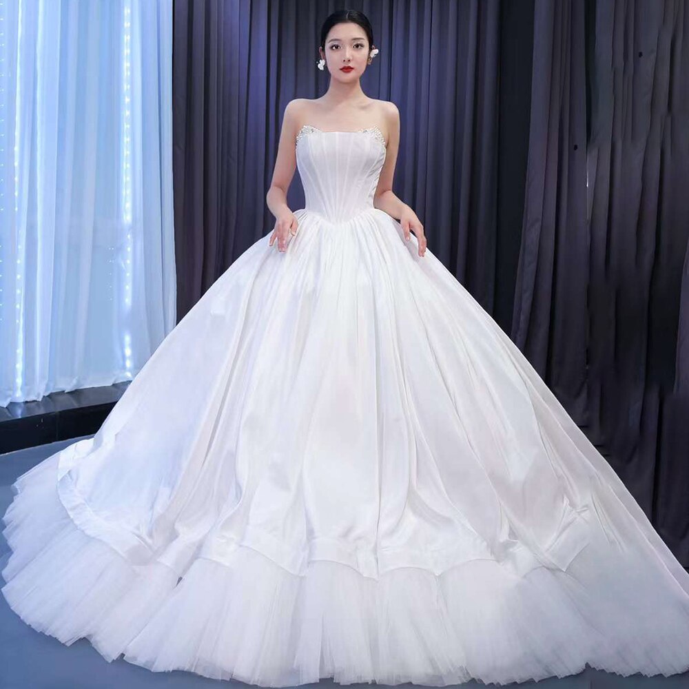 Weiß Sexy Liebsten Lace Up Luxus Perlen Perlen Braut Kleider Hochzeit Kleid 2025 High-End Nach Maß HM67472 