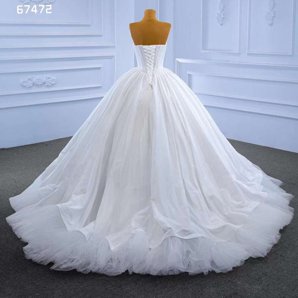White Sexy Strapless Lace Up Luxury Beaded Pearls Bride Gowns Wedding Dress 2025 High End Custom Made HM67472