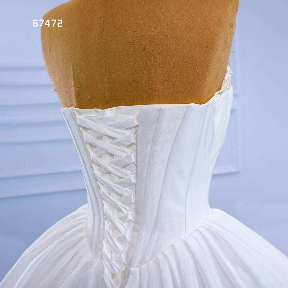 Weiß Sexy Liebsten Lace Up Luxus Perlen Perlen Braut Kleider Hochzeit Kleid 2025 High-End Nach Maß HM67472 