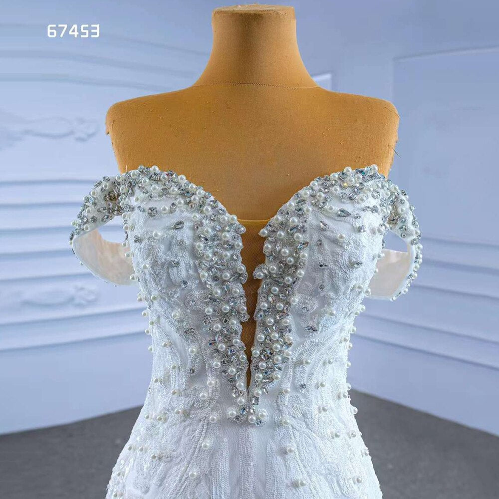 White Sexy V Neck Detachable Train Mermaid Lace Beaded Bride Gowns Wedding Dress 2025 High End Custom Made HM67453
