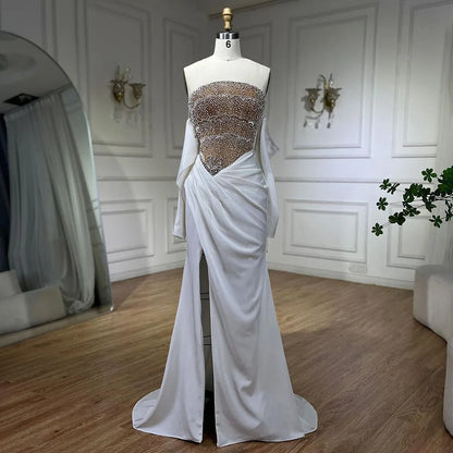 Luxus Dubai Meerjungfrau Weißes Abendkleid Sexy Scalloped LA72293