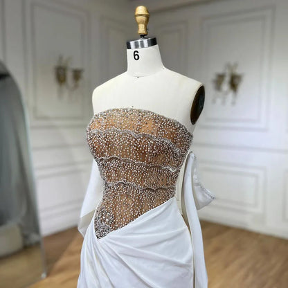 Luxus Dubai Meerjungfrau Weißes Abendkleid Sexy Scalloped LA72293
