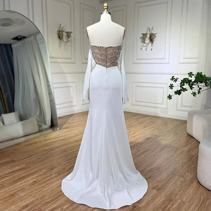 Luxus Dubai Meerjungfrau Weißes Abendkleid Sexy Scalloped LA72293