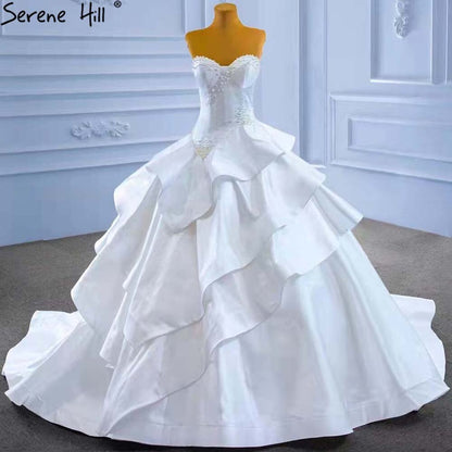 White Sweetheart Sexy Wedding Dresses 2025 Beaded Pearls Lace Up Bride Gowns HM67317 Custom Made