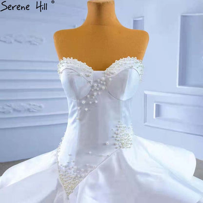 White Sweetheart Sexy Wedding Dresses 2025 Beaded Pearls Lace Up Bride Gowns HM67317 Custom Made
