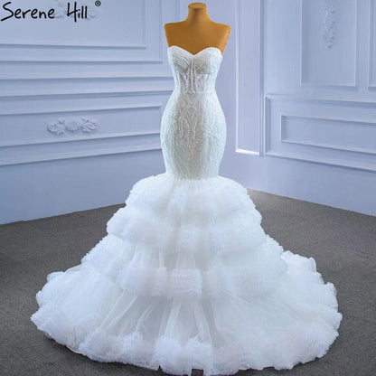 White Sweetheart Sexy Wedding Dresses 2025 Luxury Beaded Ruffles Bride Gowns HM67347 Custom Made