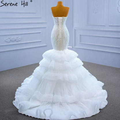 White Sweetheart Sexy Wedding Dresses 2025 Luxury Beaded Ruffles Bride Gowns HM67347 Custom Made