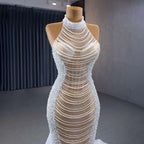 Vestido de novia de lujo con cuentas y encaje de sirena color champán blanco, 2025, alta gama, hecho a medida, HM231033 