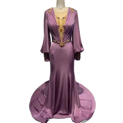 Wijn Rood Satijn Mermaid Avond Jurken 2025 Luxe Kralen Elegante Voor Vrouwen Party LA71555