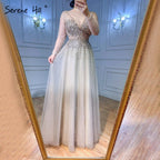 Vestidos de noche estilo Dubái, corte A, color vino tinto, 2025, con mangas largas y cuentas, diseño de vestido formal sexy LA70734 