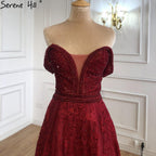 Vestidos de noche de lujo color vino tinto corte A, vestidos de fiesta 2025 con escote en forma de corazón y cristales, LA71025 