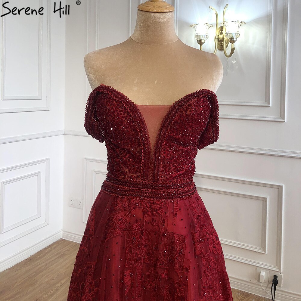 Vestidos de noche de lujo color vino tinto corte A, vestidos de fiesta 2025 con escote en forma de corazón y cristales, LA71025 