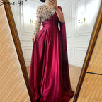 Vestidos de noche de lujo color vino tinto corte A, un hombro, diamantes, satén, para mujer, fiesta, LA70923 