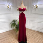 Weinrot Perlen Arabisch Abendkleider Meerjungfrau Luxus Elegant Für Frauen Party LA71876 
