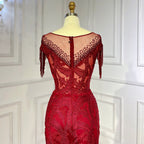 Vestido de noche elegante de sirena con encaje y borlas, estilo árabe, color vino tinto, para mujer, boda, fiesta, LA71834 