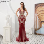 Zum Verkauf Keine Rückgabe Keine Rückerstattung Verkauf Weinrot Volldiamant Abendkleider Kleider 2025 Luxus Meerjungfrau Sexy Elegant Für Frauen Party LA6212 