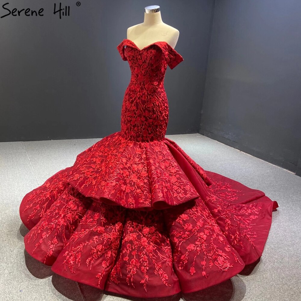 Wine Red Handmade Flowers Mermaid Wedding Dresses 2025 Off Shoulder Elegant Bride Gowns HA2462 Custom Made