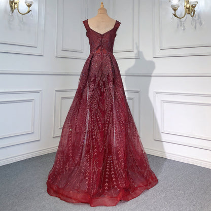 Wine Red Luxury Evening Dresses Gowns 2025 Beaded Mermaid Elegant Overskirt For Women Party LA71611
