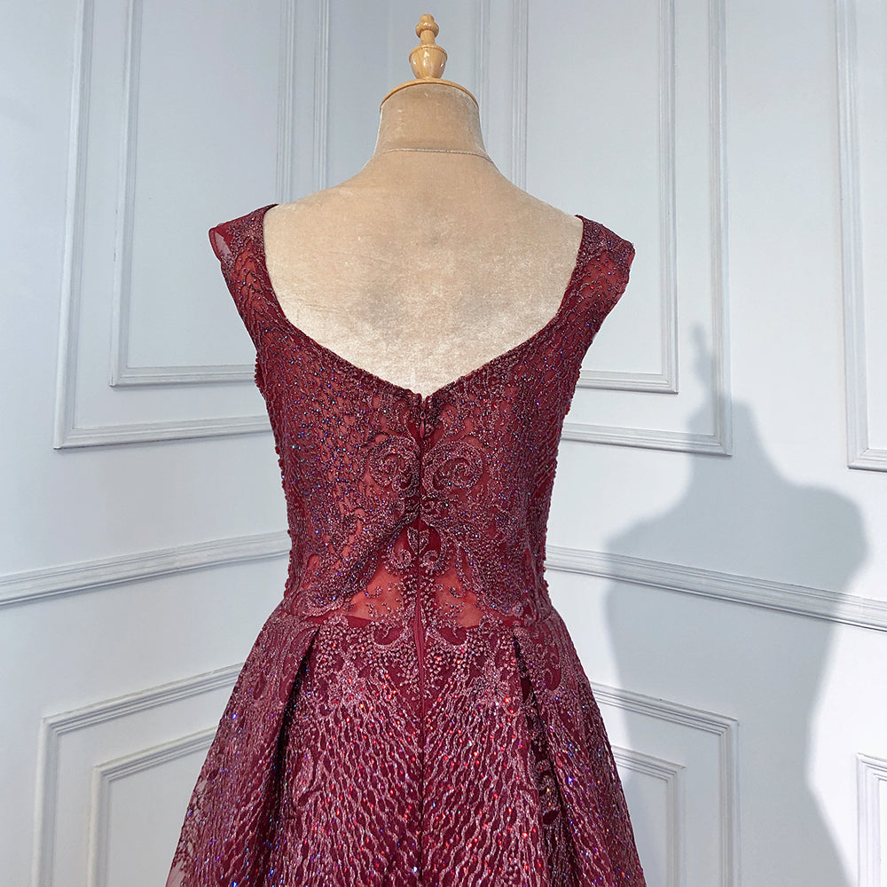 Wine Red Luxury Evening Dresses Gowns 2025 Beaded Mermaid Elegant Overskirt For Women Party LA71611