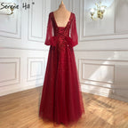 Zum Verkauf Keine Rückgabe Keine Rückerstattung Weinrot Luxus Abendkleider Kleider 2025 A-Linie Perlen Sexy Für Frauen Partykleid LA70855 