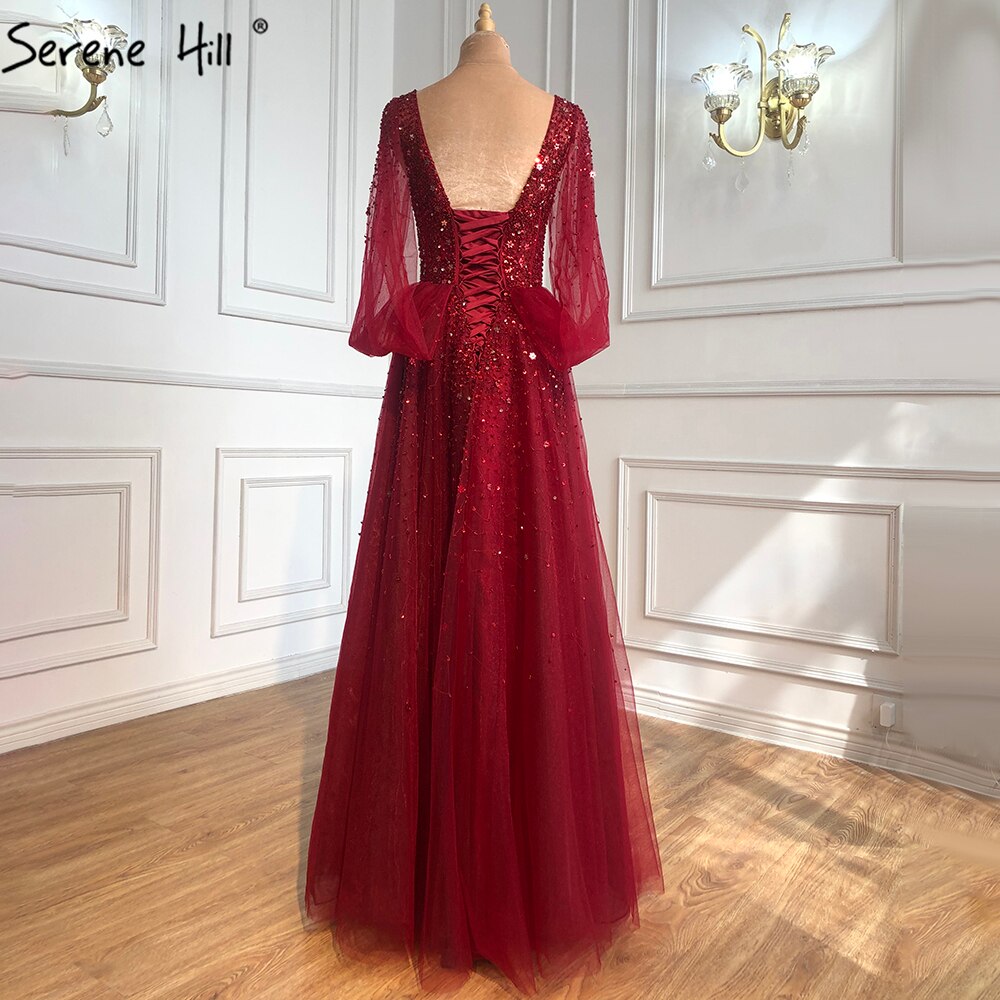 Zum Verkauf Keine Rückgabe Keine Rückerstattung Weinrot Luxus Abendkleider Kleider 2025 A-Linie Perlen Sexy Für Frauen Partykleid LA70855 