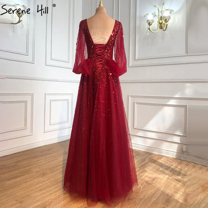 Vestido de noche de lujo color vino tinto, en oferta, sin devoluciones ni reembolsos, corte en A, con cuentas, sexy, para mujer, vestido de fiesta LA70855 