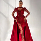 Weinrot Meerjungfrau Luxus Spitze Perlen Satin Abendkleider Dubai Formale Kleider 2025 Für Frau Hochzeit Party LA72202 