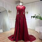 Weinrot Meerjungfrau Luxus Spitze Perlen Satin Abendkleider Dubai Formale Kleider 2025 Für Frau Hochzeit Party LA72202 