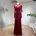 Weinrot Meerjungfrau Luxus Spitze Perlen Satin Abendkleider Dubai Formale Kleider 2025 Für Frau Hochzeit Party LA72202 