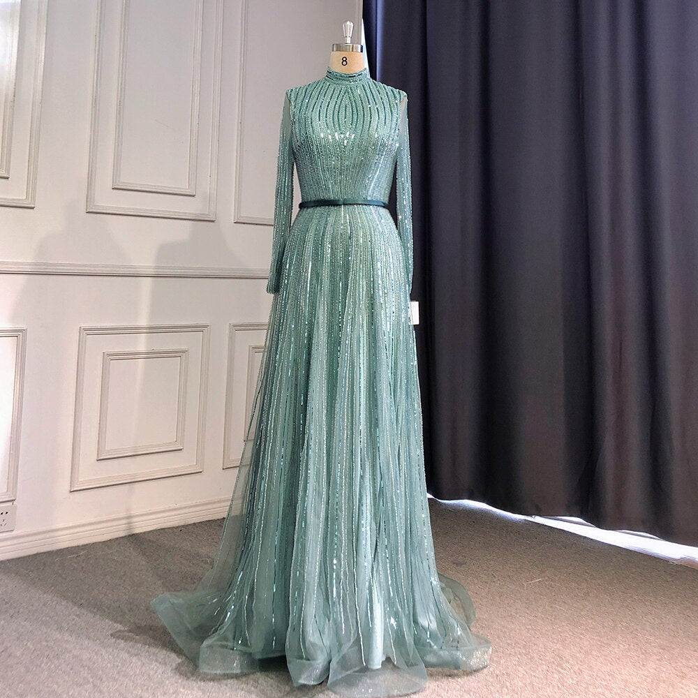 Vestidos de noche musulmanes de lujo color vino tinto 2025, corte A, con cuentas brillantes, para mujer, fiesta LA70991 