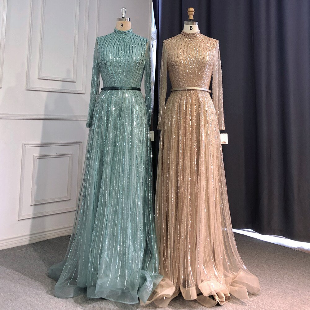 Vestidos de noche musulmanes de lujo color vino tinto 2025, corte A, con cuentas brillantes, para mujer, fiesta LA70991 