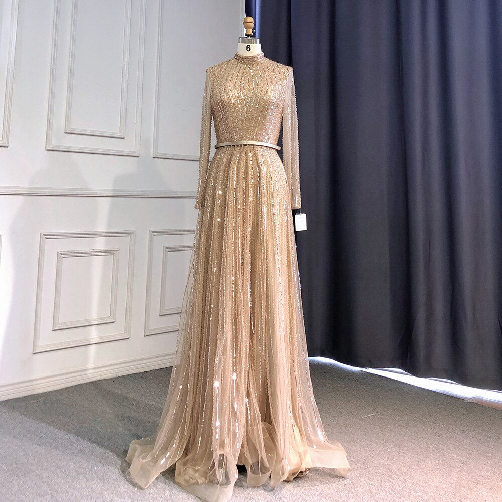 Vestidos de noche musulmanes de lujo color vino tinto 2025, corte A, con cuentas brillantes, para mujer, fiesta LA70991 