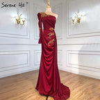 Weinrot Satin Überrock Abendkleider Kleider 2025 Meerjungfrau Elegant Sexy Für Frauen Party LA71322 