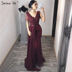 Weinrot mit abnehmbaren Schärpen Abendkleider 2025 Dubai Plus Size Perlen Quaste Luxus Abendkleid LA60846 