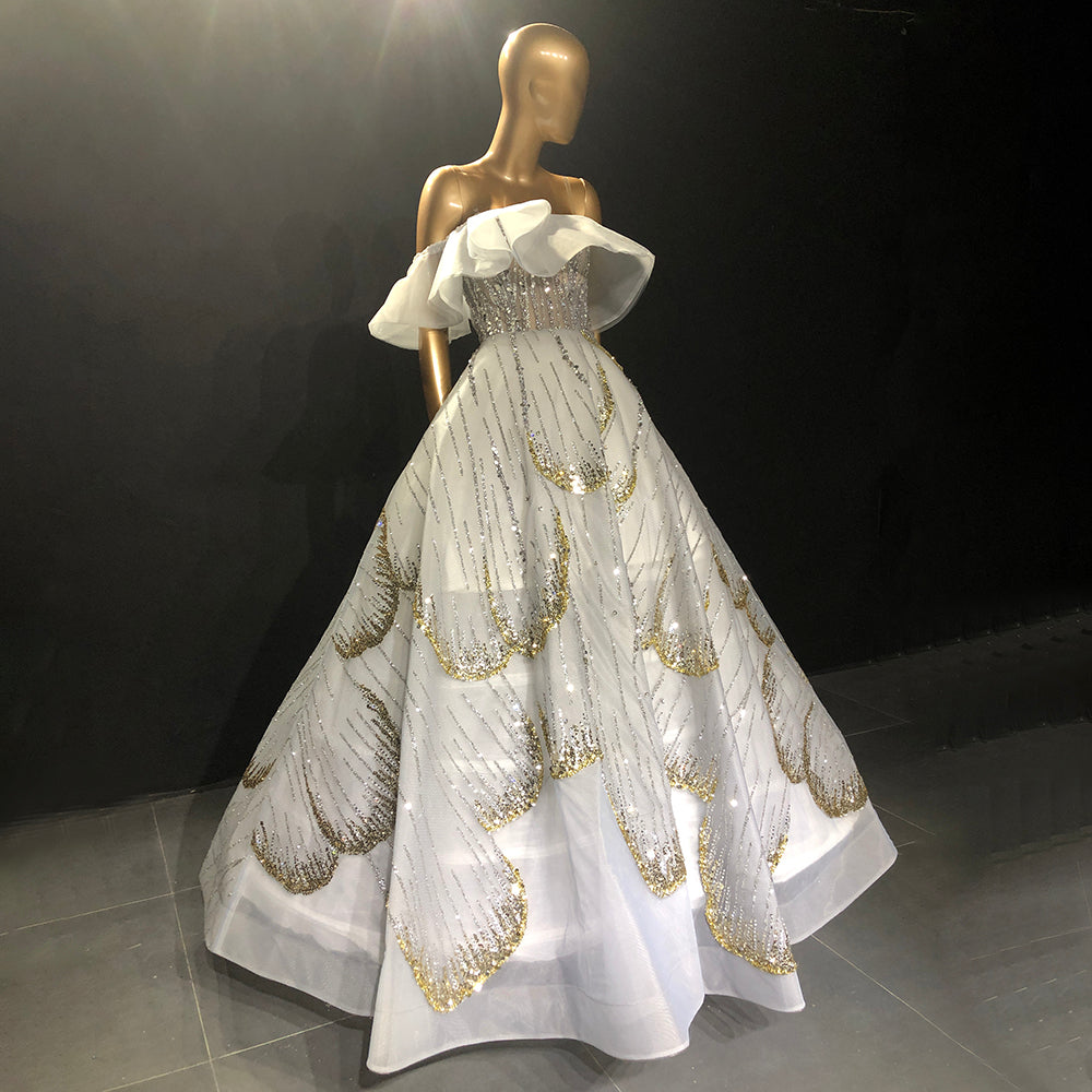 Weißes, luxuriöses Damen-Kleid, 2025, Pailletten-Sparkle, sexy Schnürung für Frauen, Party, LA71559 