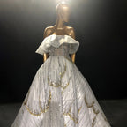 Weißes, luxuriöses Damen-Kleid, 2025, Pailletten-Sparkle, sexy Schnürung für Frauen, Party, LA71559 