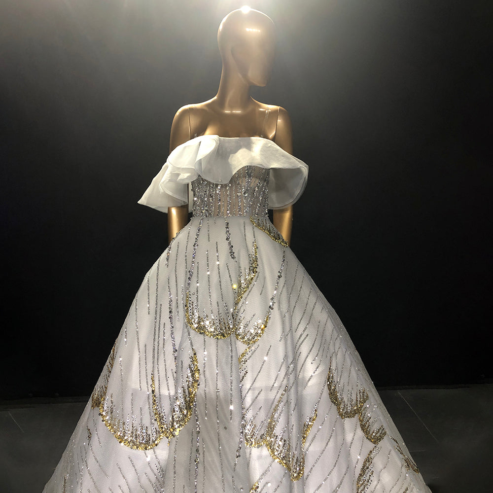 Weißes, luxuriöses Damen-Kleid, 2025, Pailletten-Sparkle, sexy Schnürung für Frauen, Party, LA71559 