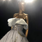 Weißes, luxuriöses Damen-Kleid, 2025, Pailletten-Sparkle, sexy Schnürung für Frauen, Party, LA71559 