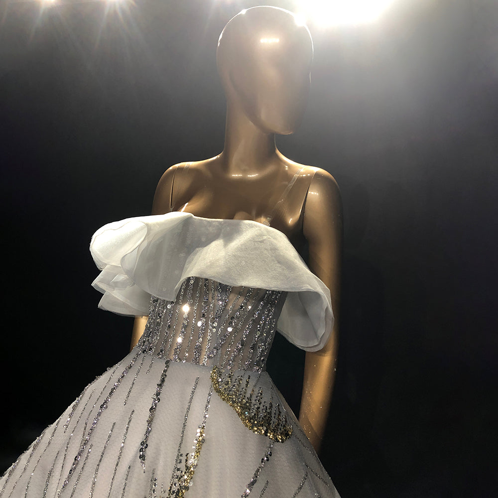 Weißes, luxuriöses Damen-Kleid, 2025, Pailletten-Sparkle, sexy Schnürung für Frauen, Party, LA71559 