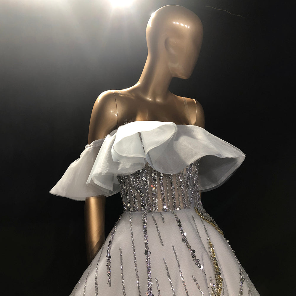 Weißes, luxuriöses Damen-Kleid, 2025, Pailletten-Sparkle, sexy Schnürung für Frauen, Party, LA71559 