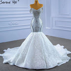 Weiß Kralen Diamant Brautkleider 2025 Meerjungfrau Elegant Luxe Bruid Toga HM67385 Maßgeschneidert 