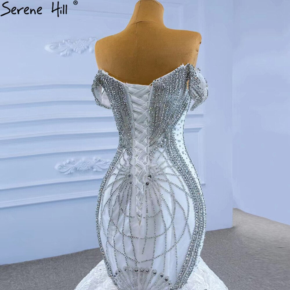 Weiß Kralen Diamant Brautkleider 2025 Meerjungfrau Elegant Luxe Bruid Toga HM67385 Maßgeschneidert 