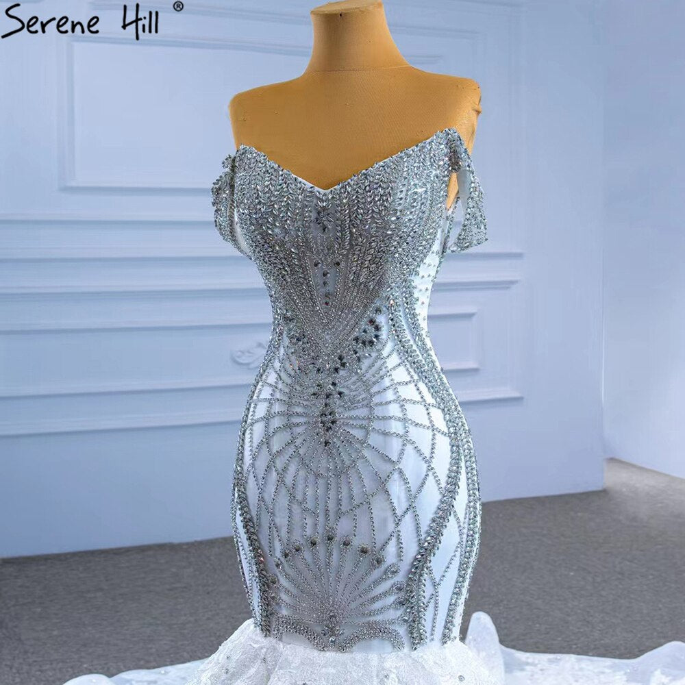 Weiß Kralen Diamant Brautkleider 2025 Meerjungfrau Elegant Luxe Bruid Toga HM67385 Maßgeschneidert 
