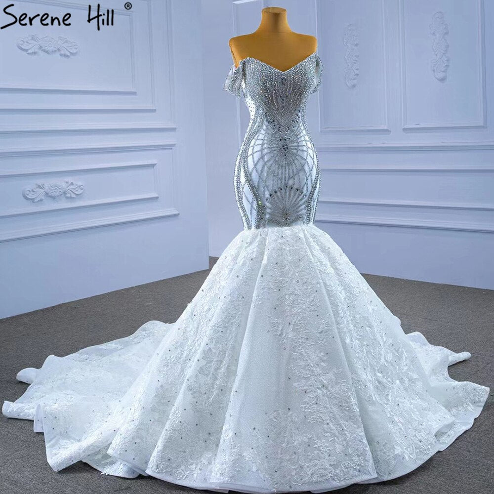 Wit Kralen Diamond Wedding Dresses 2025 Mermaid Elegant Luxe Bruid Toga HM67385 Custom Made