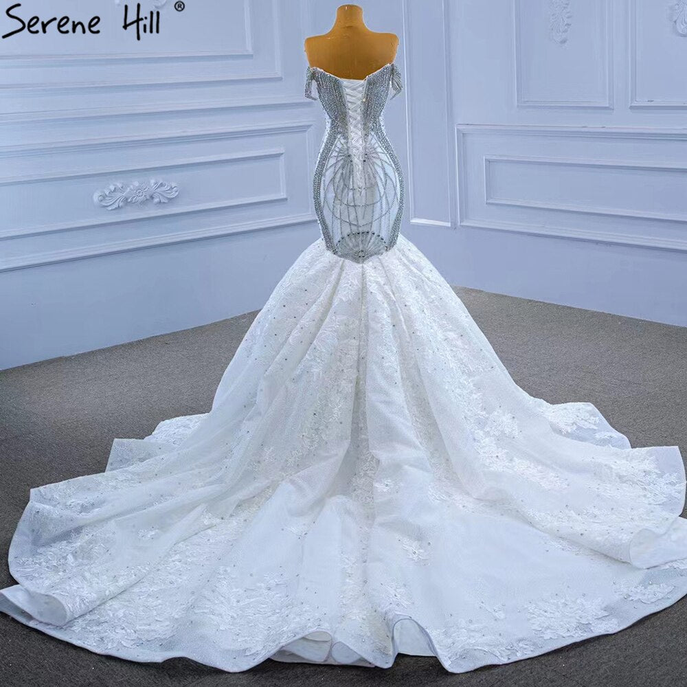 Weiß Kralen Diamant Brautkleider 2025 Meerjungfrau Elegant Luxe Bruid Toga HM67385 Maßgeschneidert 