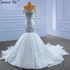 Weiß Kralen Diamant Brautkleider 2025 Meerjungfrau Elegant Luxe Bruid Toga HM67385 Maßgeschneidert 