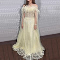 Vestido de noche largo árabe amarillo con mangas tipo capa, corte A y plumas, para mujer, ideal para bodas, 2025, LA72190 