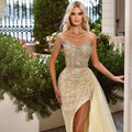 Vestido de noche amarillo de sirena, sexy, con abertura alta y un hombro, con cuentas, para mujer, para fiesta de bodas 2025 LA71979